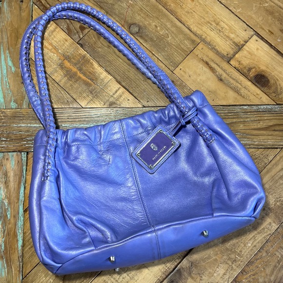 Paolo Masi Leather Shoulder Bag Braided Handles Periwinkle Purple Tote - Picture 1 of 10
